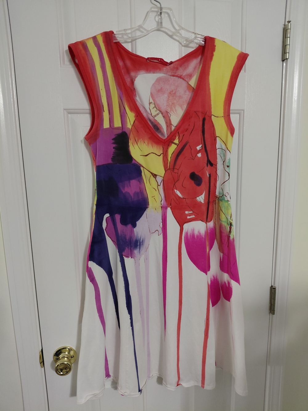 Krimson Klover White Sleeveless Art-Print Dress with Red, Pink, Yellow, Purple